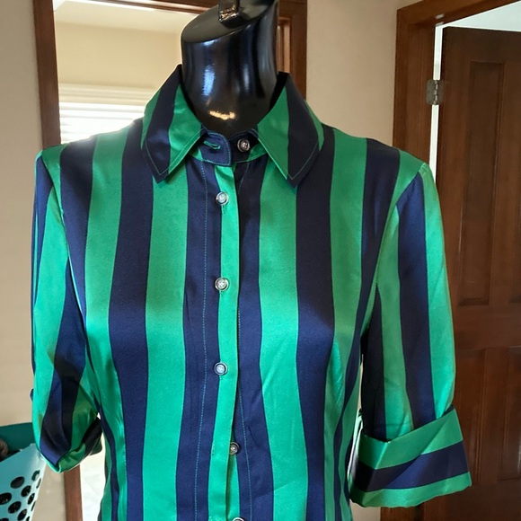 STAUD Dresses & Skirts - Staud Emerald Stripe Maxi Shirt Dress -NWT-4
100% silk